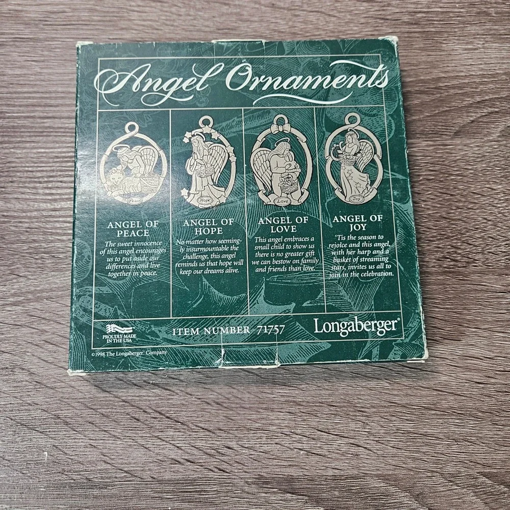 Longaberger Angel Pewter Ornaments Set of 4 Peace Hope Love Joy 71757 Vintage